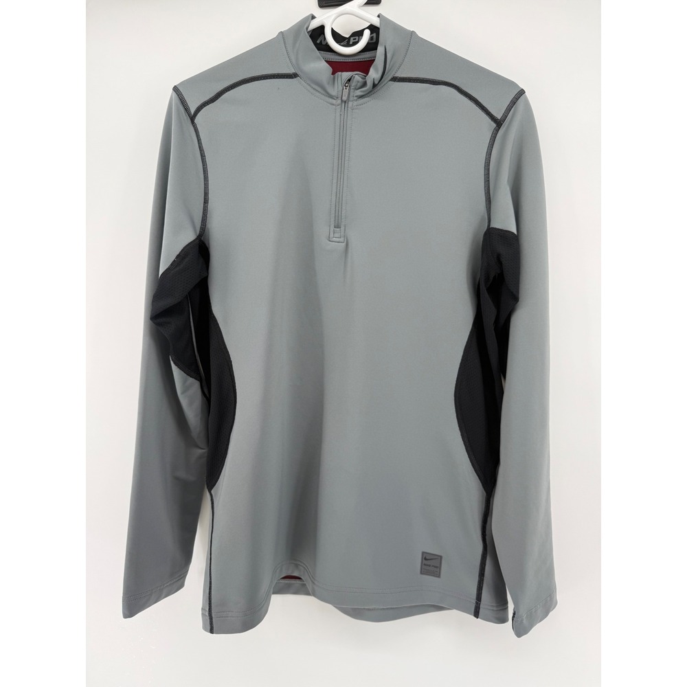 Nike Pro Fitted Half Zip Pullover Gray Long Sleeve Running Top Mens Medium